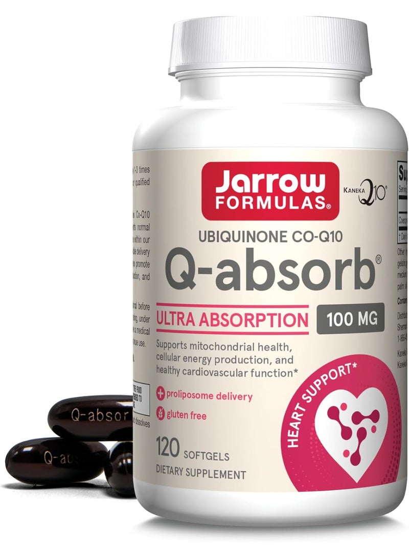 jarrow formulas Q-absorb Ubiquinone Co-Q10 100 mg, Dietary Supplement, Antioxidant Support for Mitochondrial Health, Cellular Energy Production and Cardiovascular Health, 120 Softgels, 120 Day Supply - Image 1